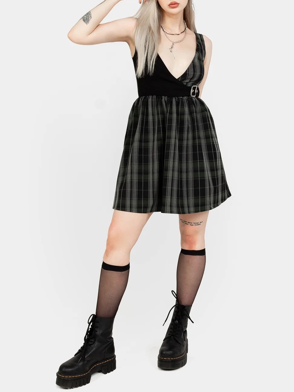 Disturbia Checkmate Wrap Suspender Plaid Goth Dark Academia Mini Dress